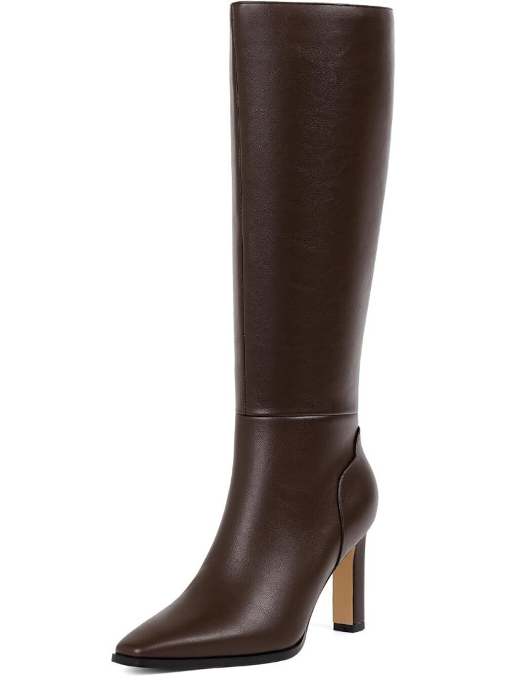 Women's Chocolate High Boots High Chunky Heel Tall Boots Pointed Square Toe